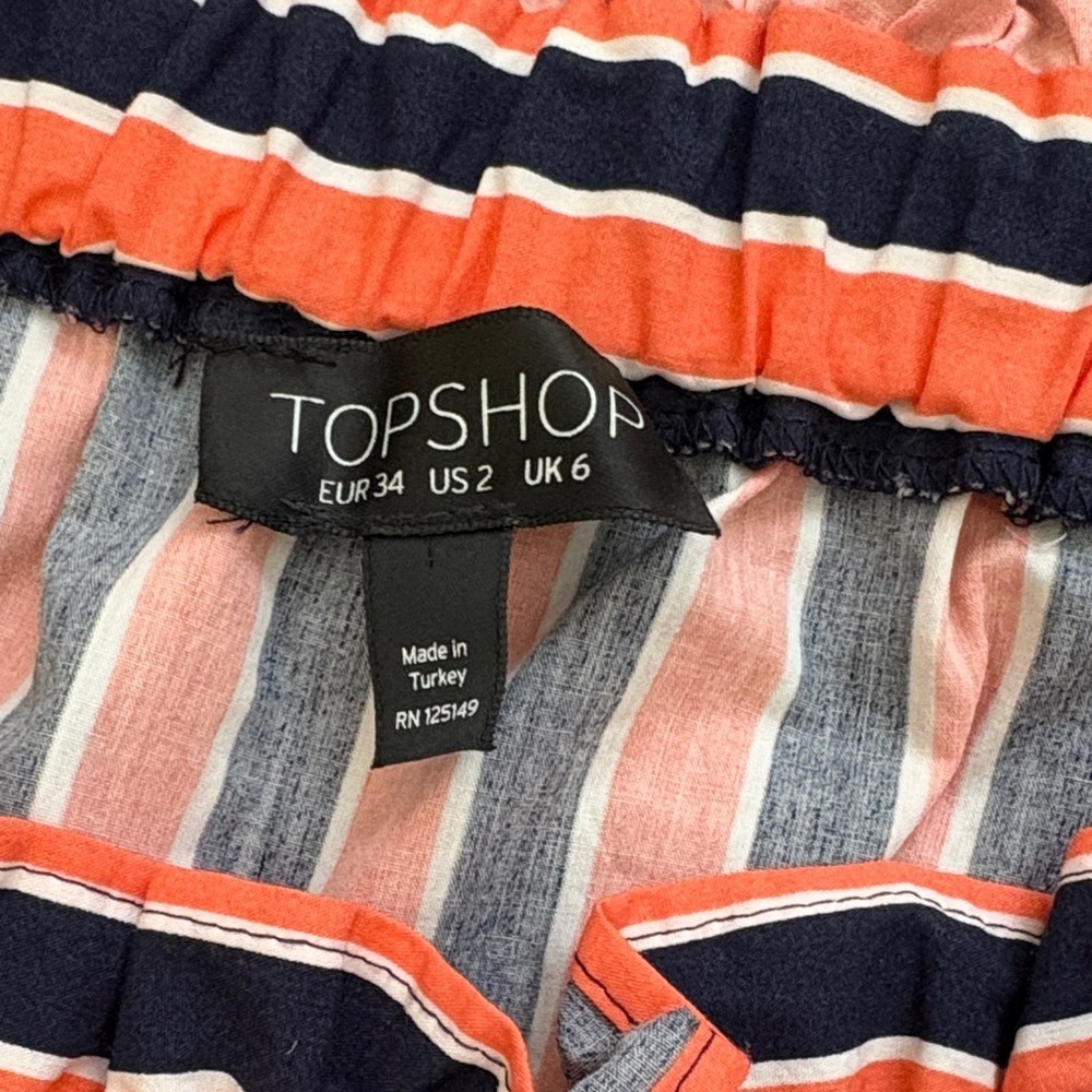 NWOT! Topshop Coral and Navy Striped Blouse, Size 2 - Picture 3 of 4